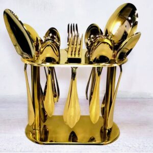 28-piece gold-plated stainless steel cutlery set, designed for both everyday dining and special occasions. The set features a micro gold coating