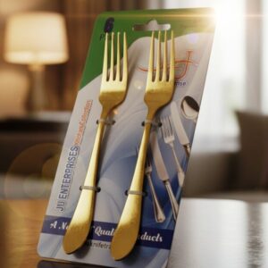 6-Piece Gold Stainless Steel Fork Set by Wazirabad Handicrafts. Expertly crafted from premium food-grade stainless steel, these forks feature a mirror-polished gold finish